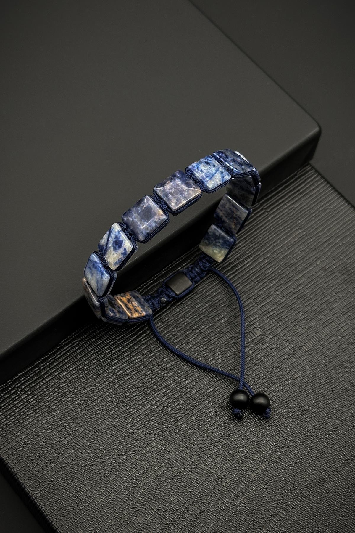 FRNCH Sodalit Doğal Taşlı Lacivert Renk Makrome Erkek Bileklik FRJ12101-3101-L2