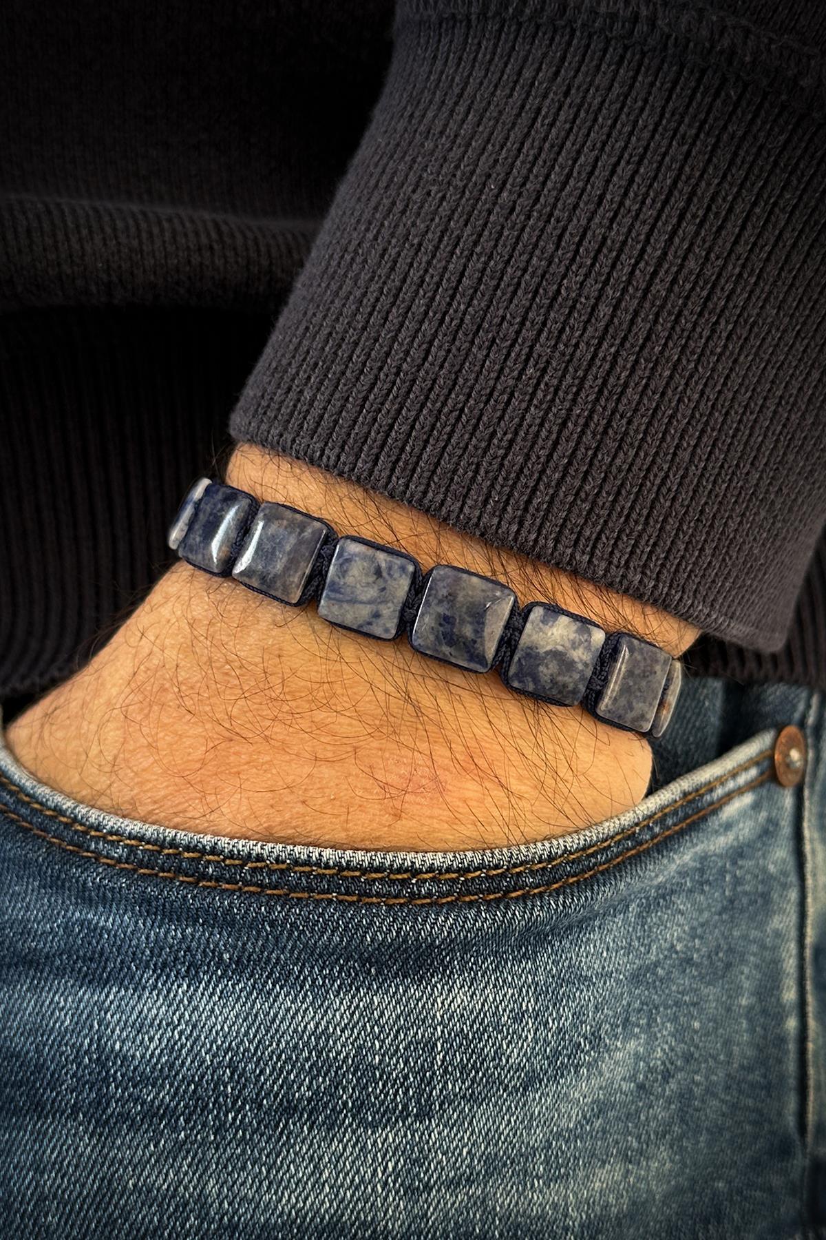 FRNCH Sodalit Doğal Taşlı Lacivert Renk Makrome Erkek Bileklik FRJ12101-3101-L2