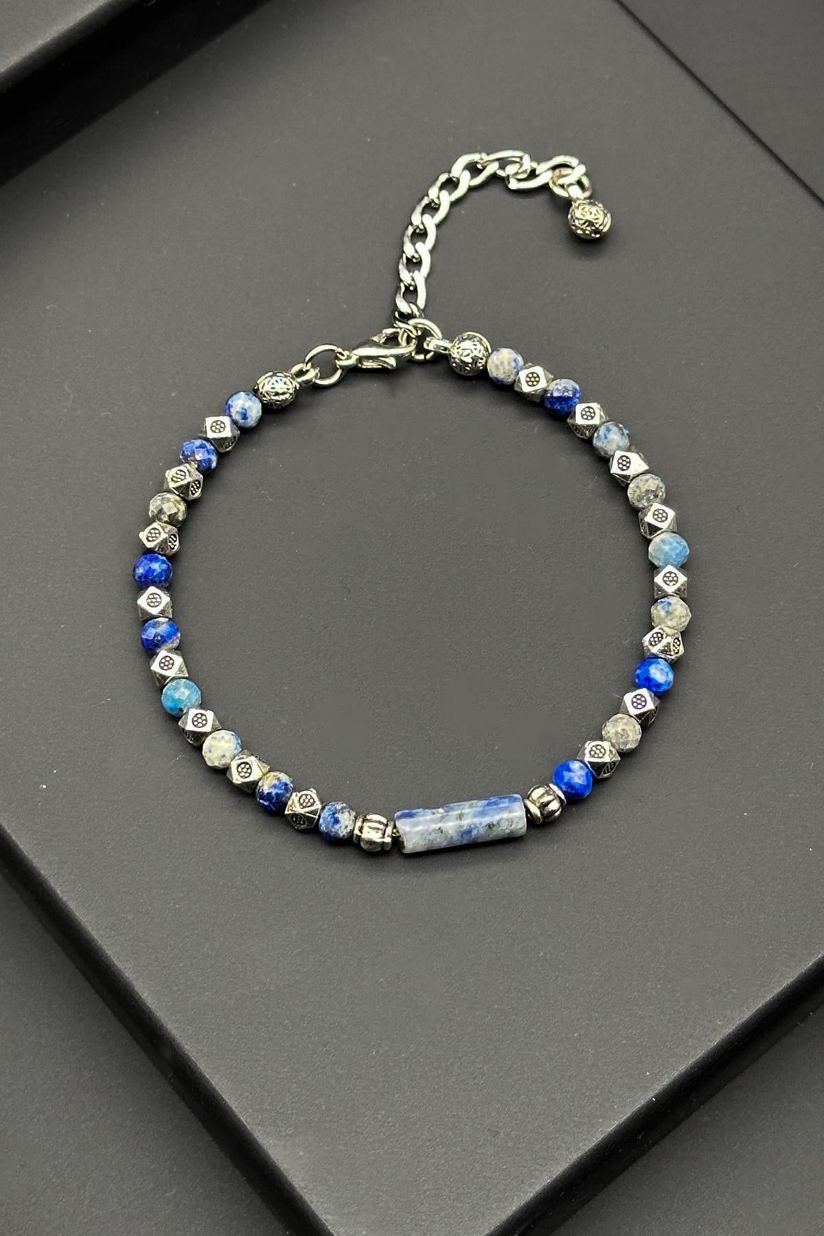 FRNCH Sodalit Doğal Taşlı Lacivert Renkli Ayarlanabilir Erkek Bileklik FRJ11844-1944-L