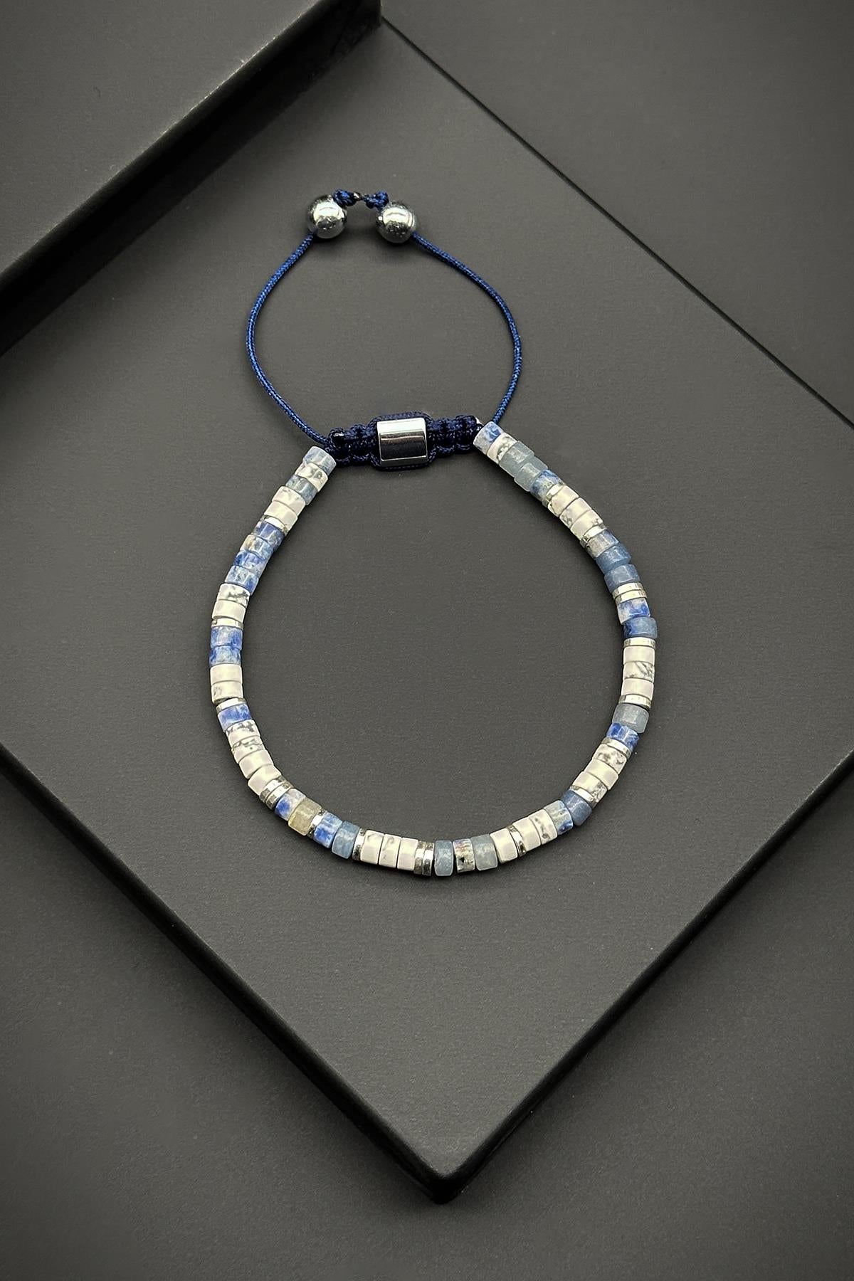 FRNCH Sodalit ve Varisit Doğal Taşlı Mavi Renk Erkek Bileklik FRJ11479-1579-CK15