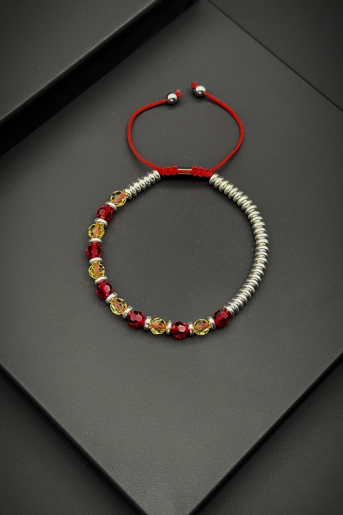 FRNCH Swarovski ve Hematit Doğal Taşlı Kırmızı Renkli Erkek Bilekik FRJ11926-2026-SK