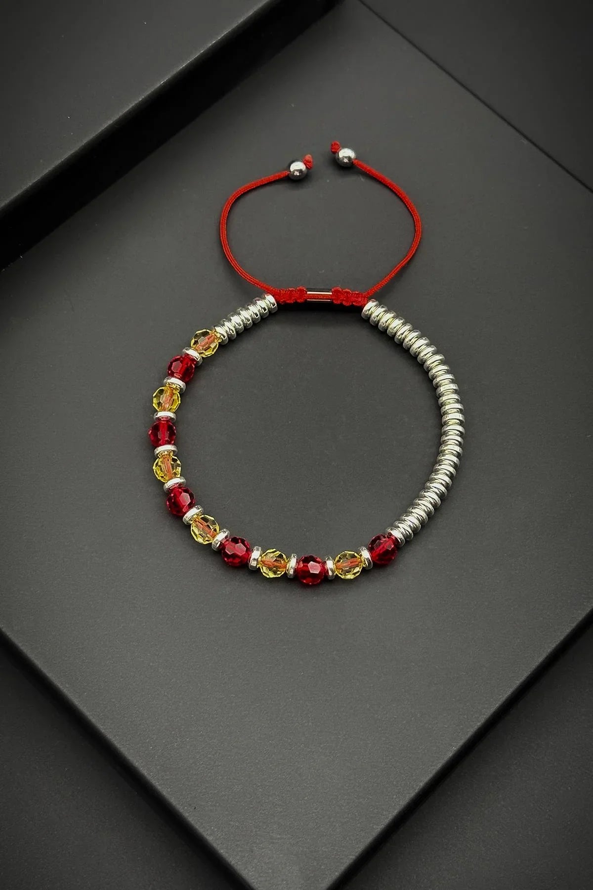 FRNCH Swarovski ve Hematit Doğal Taşlı Kırmızı Renkli Erkek Bilekik FRJ11926-2026-SK