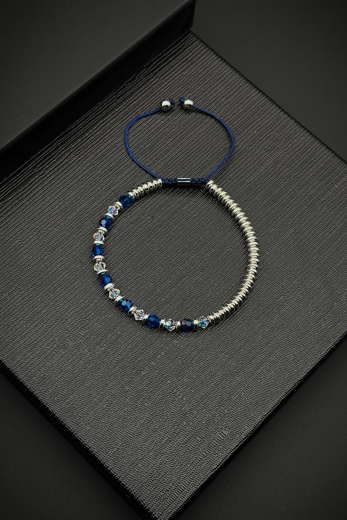 FRNCH Swarovski ve Hematit Doğal Taşlı Lacivert Renkli Erkek Bilekik FRJ11926-2026-LA