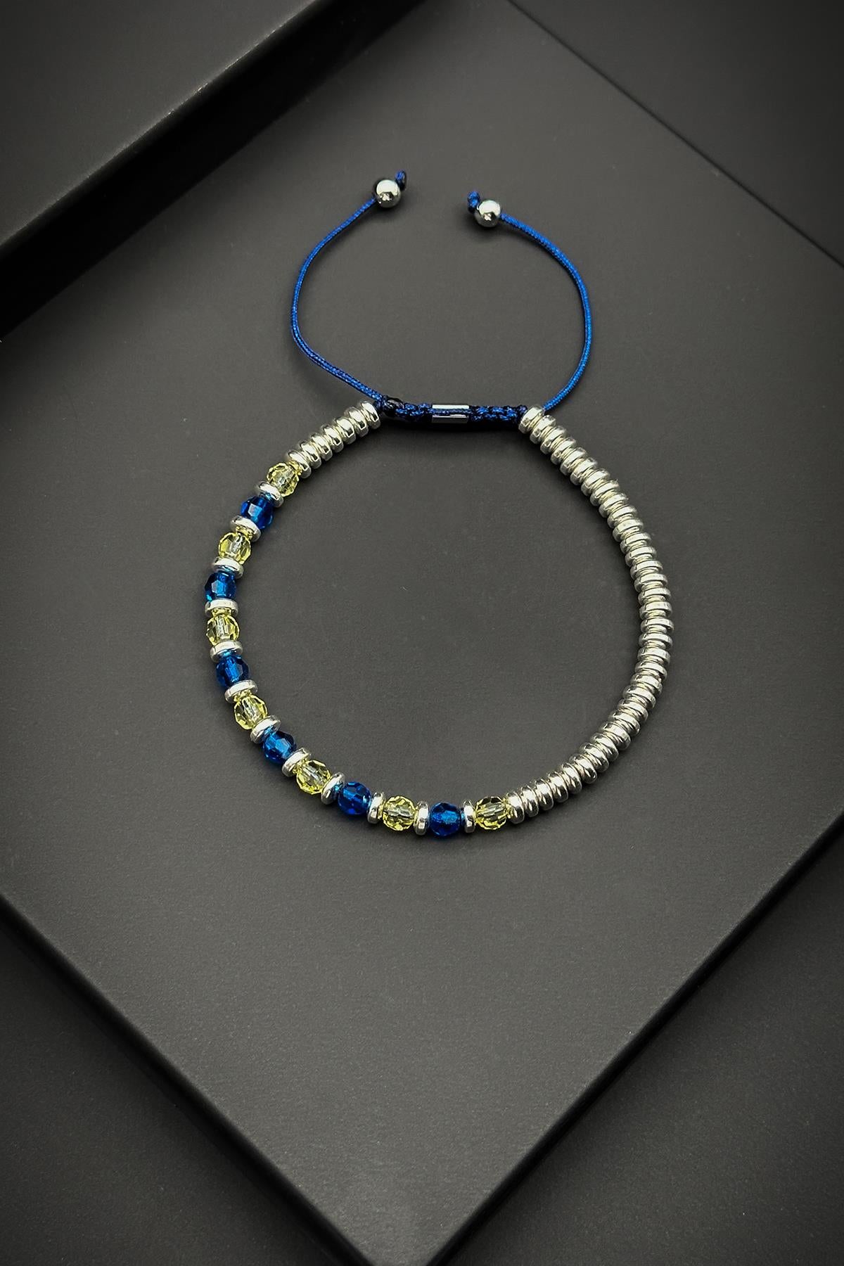 FRNCH Swarovski ve Hematit Doğal Taşlı Sarı Renkli Erkek Bilekik FRJ11926-2026-SL