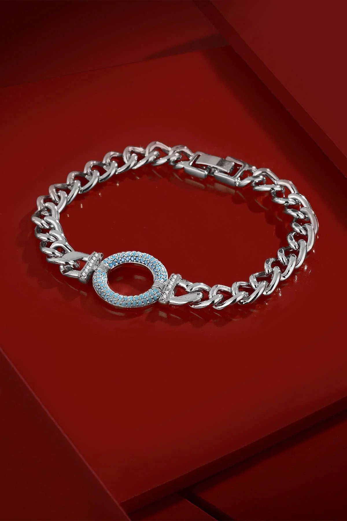 FRNCH Turkuaz Zirkon Taşlı Gümüş Renk Kadın Bileklik FRJ11185-1285-A