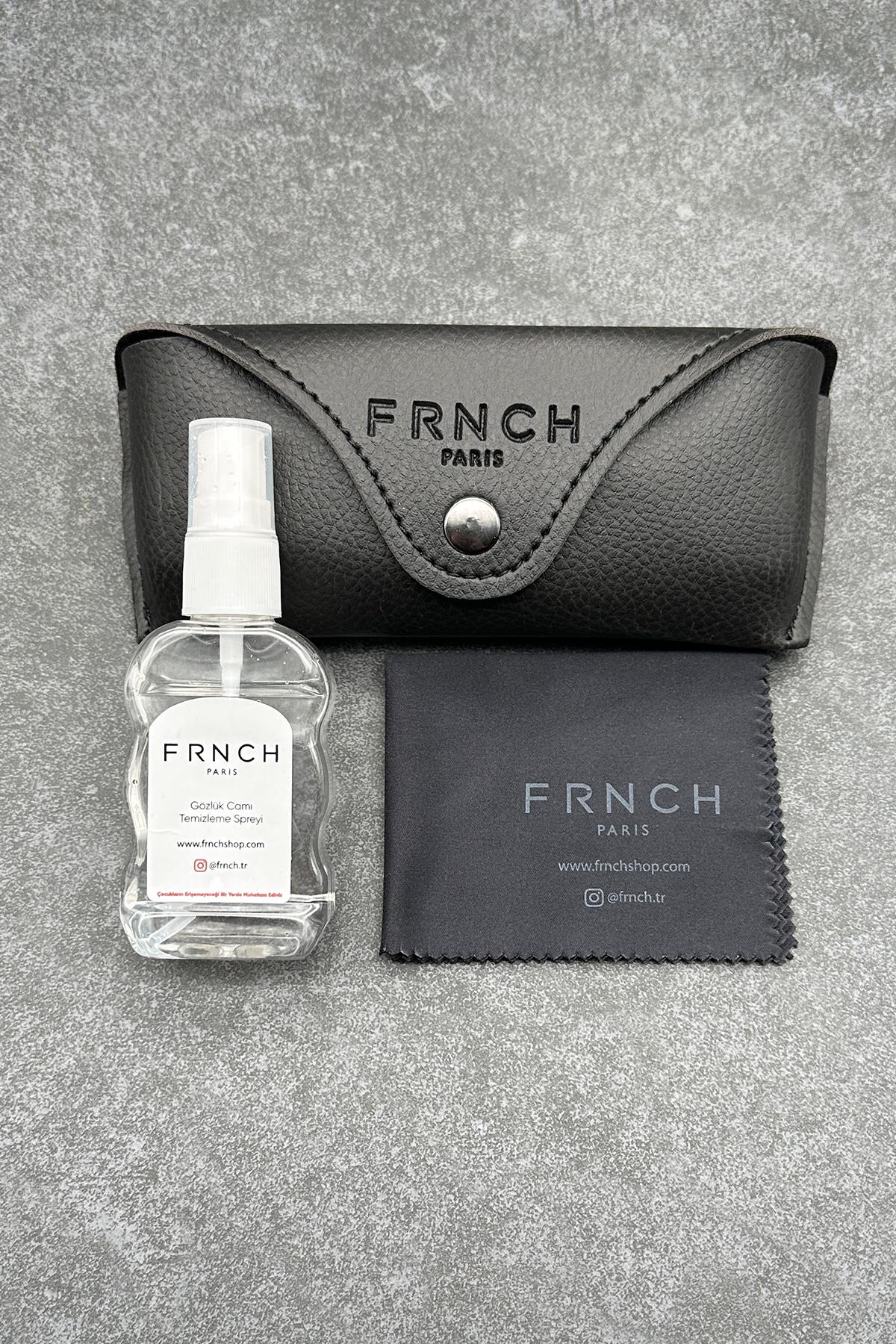 FRNCH Turuncu Çerçeve Siyah Cam Dikdörtgen Erkek Rave Parti Güneş Gözlüğü FRG1003-103-T