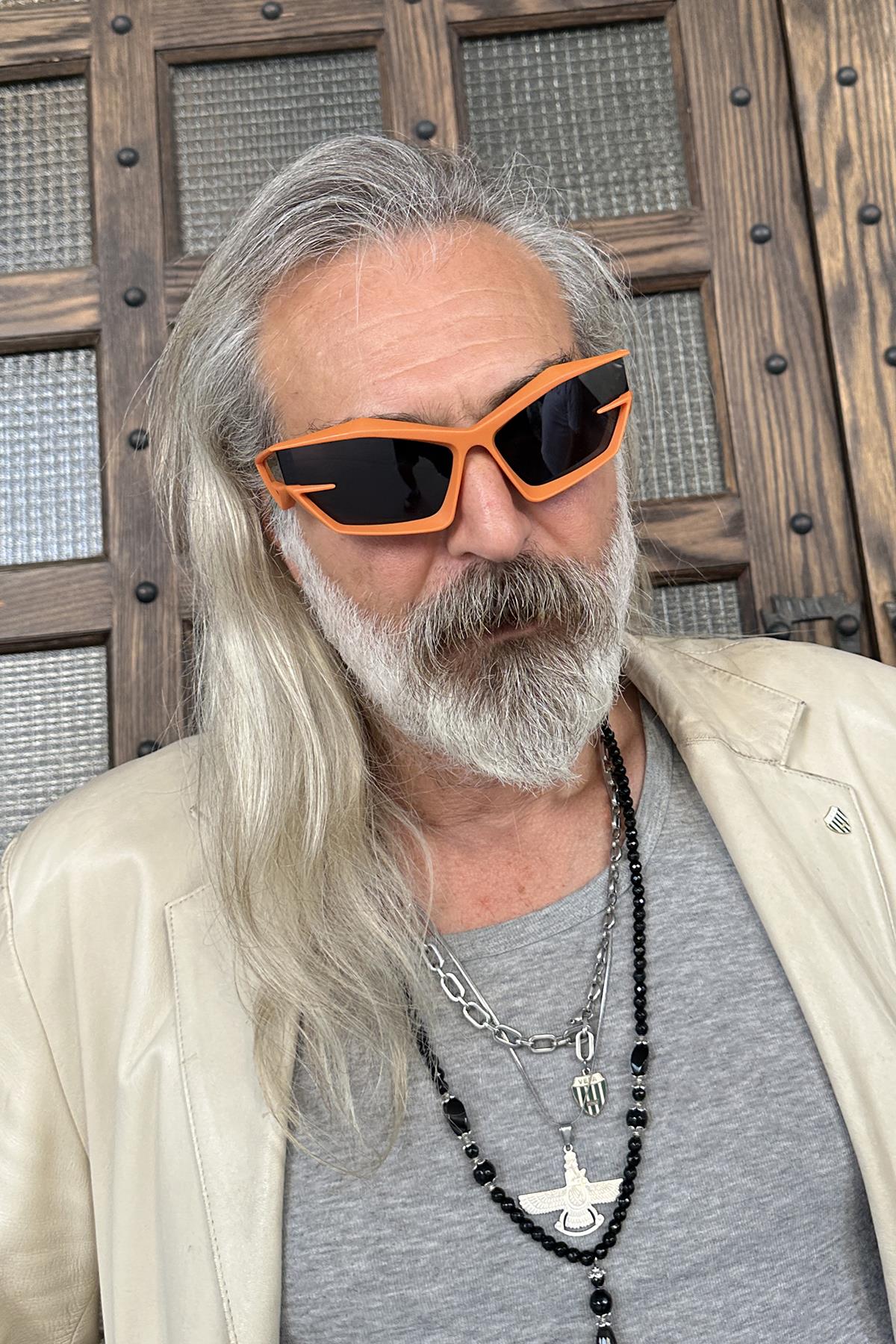 FRNCH Turuncu Çerçeve Siyah Cam Dikdörtgen Erkek Rave Parti Güneş Gözlüğü FRG1003-103-T