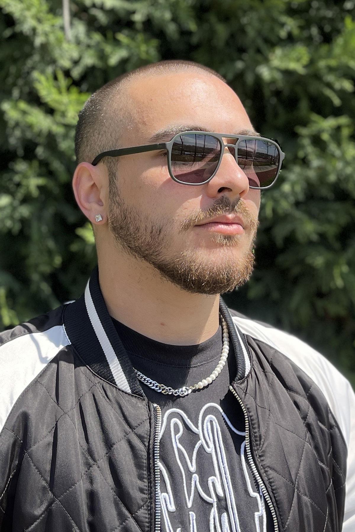 FRNCH Yeşil Çerçeve Mavi Cam Polarize Erkek Güneş Gözlüğü FRG1015-115-YM2