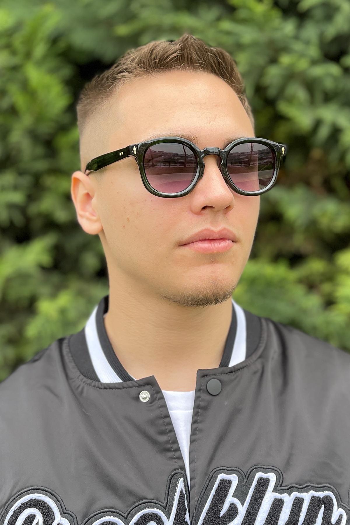 FRNCH Yeşil Çerçeve Mor Cam Oval Erkek Güneş Gözlüğü FRG1025-125-YM