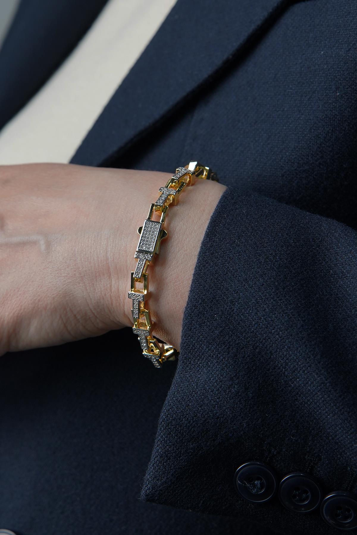 FRNCH Zirkon Taşlı Altın Renk Kadın Kelepçe Bileklik FRJ12429-3429-G