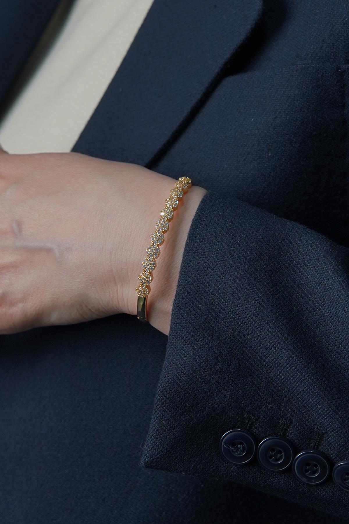 FRNCH Zirkon Taşlı Altın Renk Kadın Kelepçe Bileklik FRJ12435-3435-G