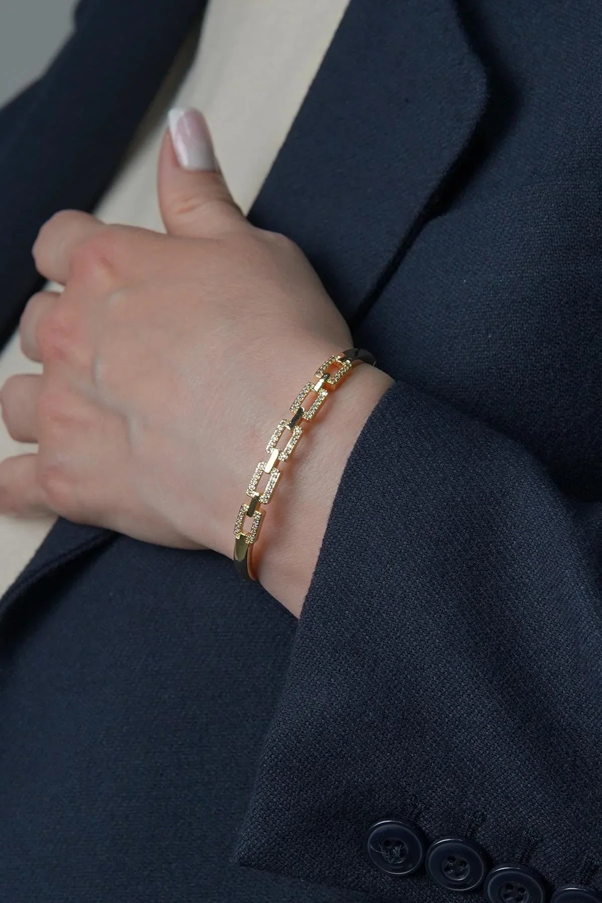 FRNCH Zirkon Taşlı Altın Renk Kadın Kelepçe Bileklik FRJ12436-3436-G