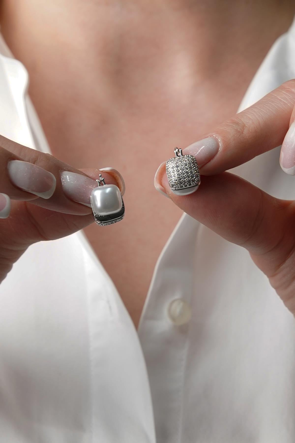 FRNCH Zirkon Taşlı ve İncili Gümüş Renk Kadın Küpe FRJ50060-160-A