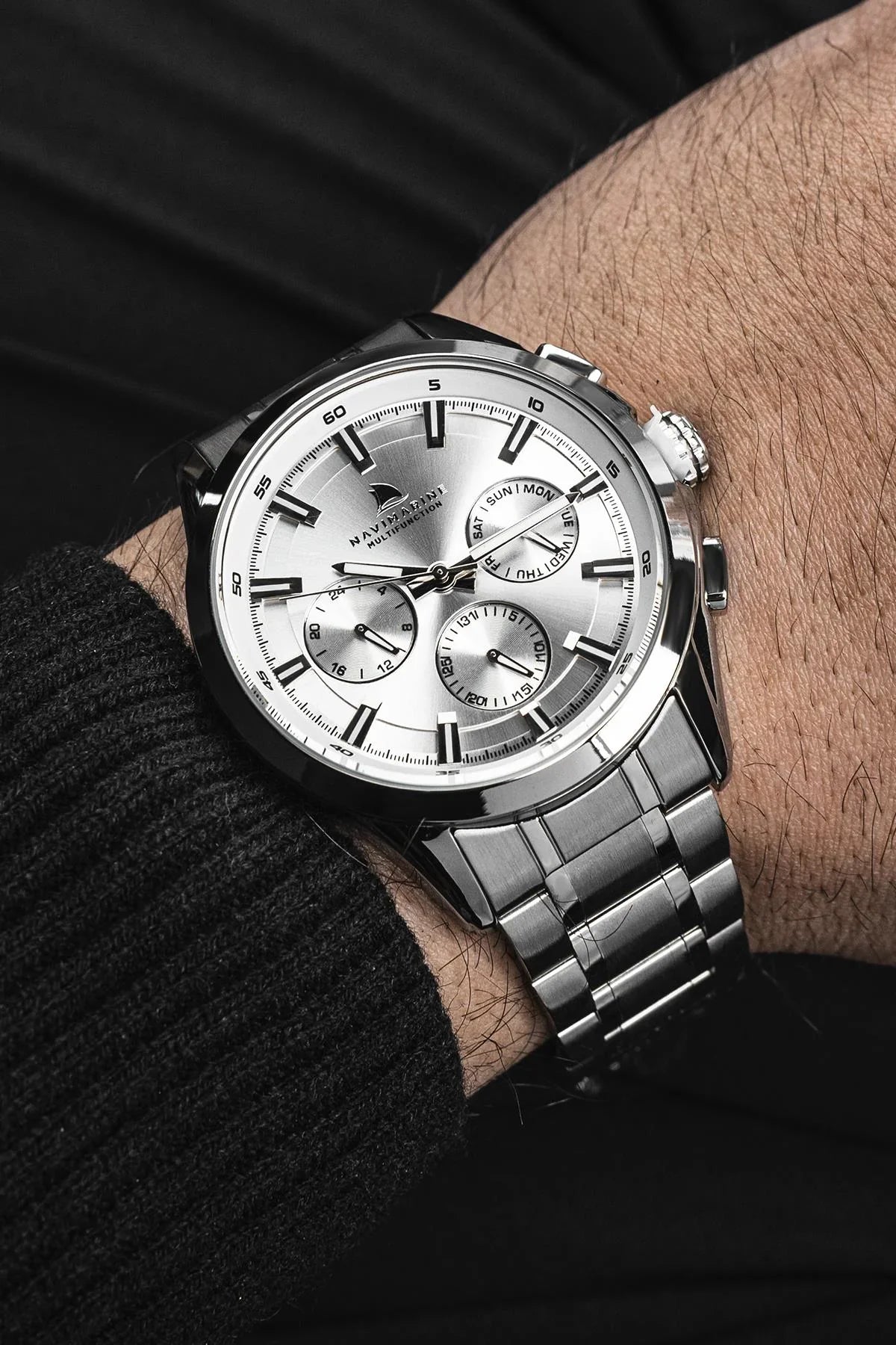 NAVIMARINE Gümüş Çelik Kordon Beyaz Kadran Erkek Kol Saati NV10016-A