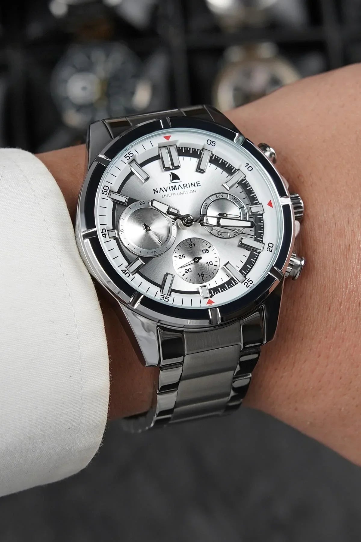 NAVIMARINE Gümüş Çelik Kordon Gümüş Kadran Erkek Kol Saati NV10013-A