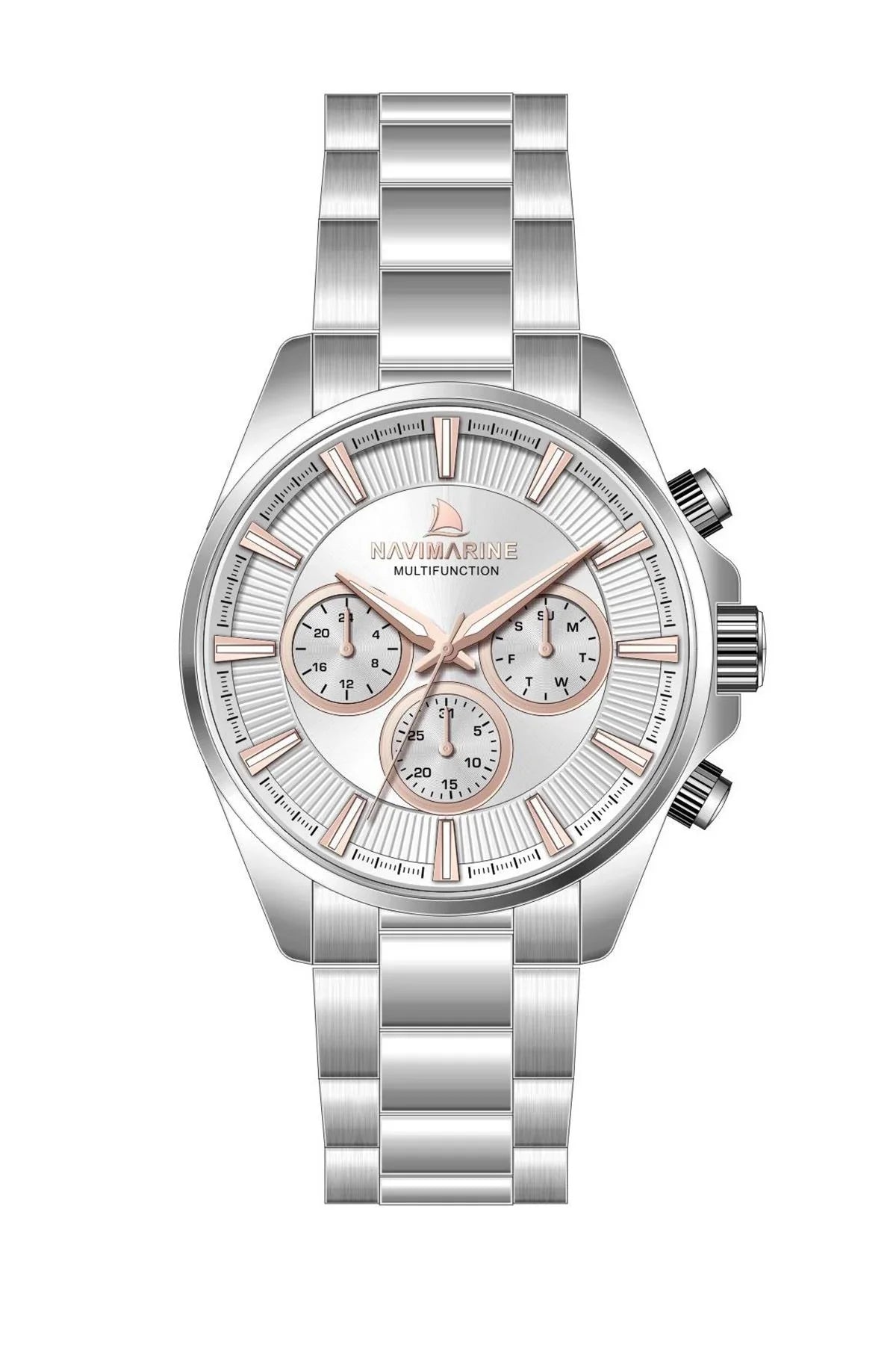 NAVIMARINE Gümüş Çelik Kordon Gümüş Kadran Erkek Kol Saati NV10014-AC