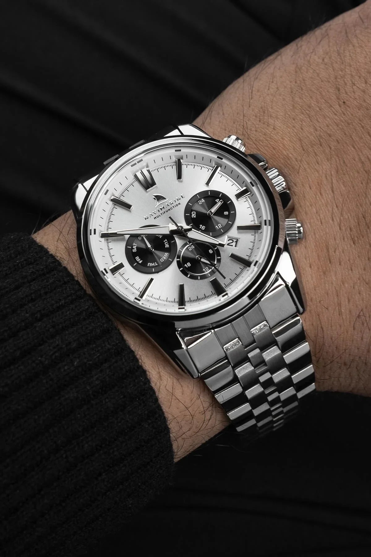 NAVIMARINE Gümüş Çelik Kordon Gümüş Kadran Erkek Kol Saati NV10015-A