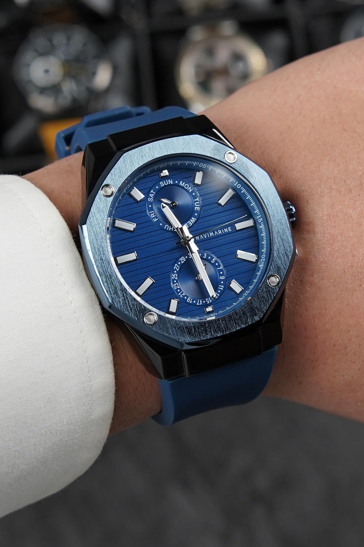 NAVIMARINE Lacivert Silikon Kordon Lacivert Kadran Erkek Kol Saati NV10011-L