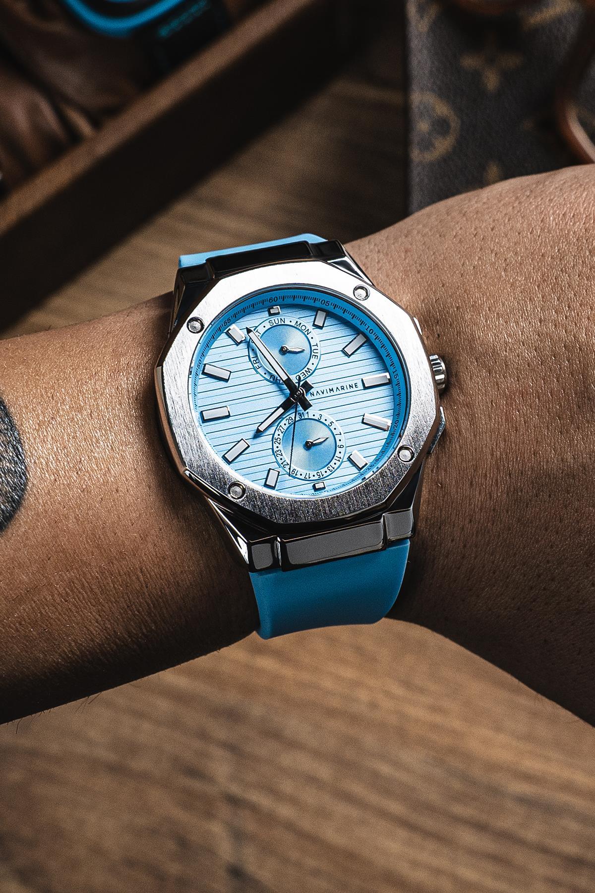 NAVIMARINE Mavi Silikon Kordon Mavi Kadran Erkek Kol Saati NV10011-M