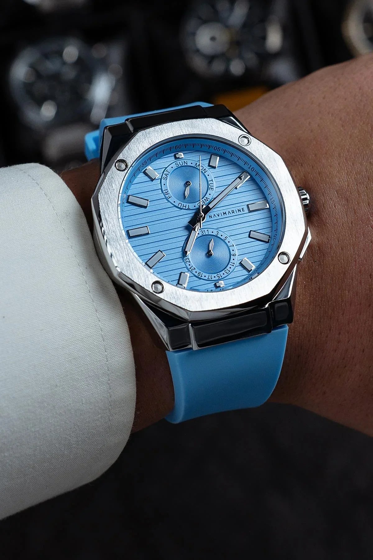 NAVIMARINE Mavi Silikon Kordon Mavi Kadran Erkek Kol Saati NV10011-M