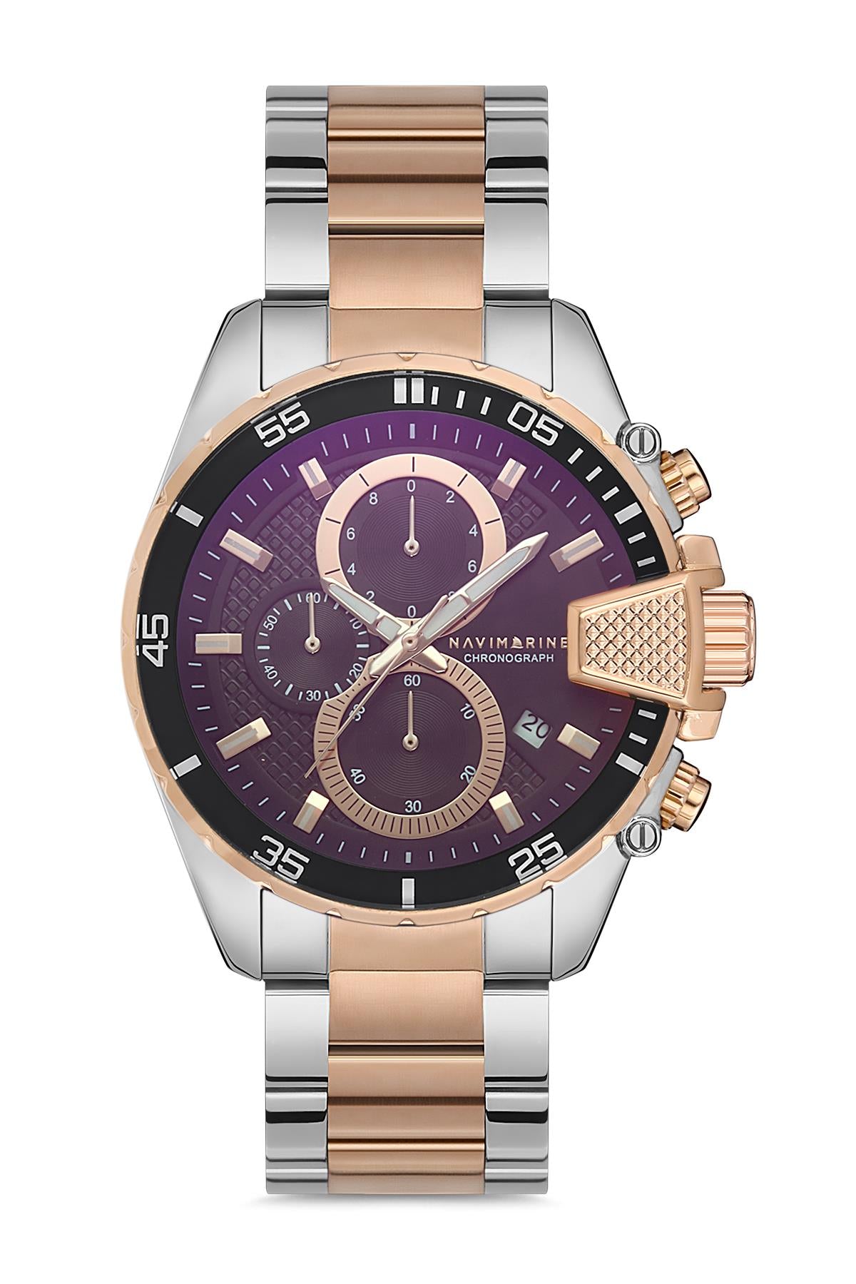 NAVIMARINE Rose Renk Kordon Mor Renk Kadran Erkek Kol Saati NV10025-AC