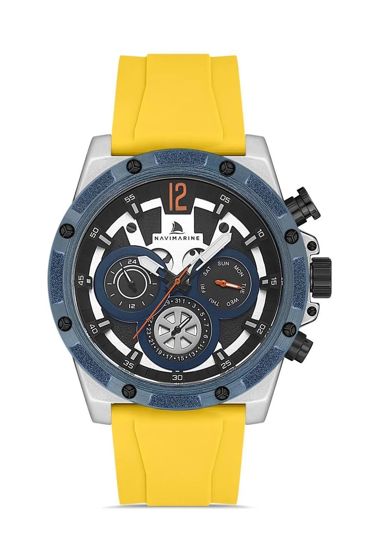 NAVIMARINE Sarı Silikon Kordon Siyah Kadran Erkek Kol Saati NV10010-S2