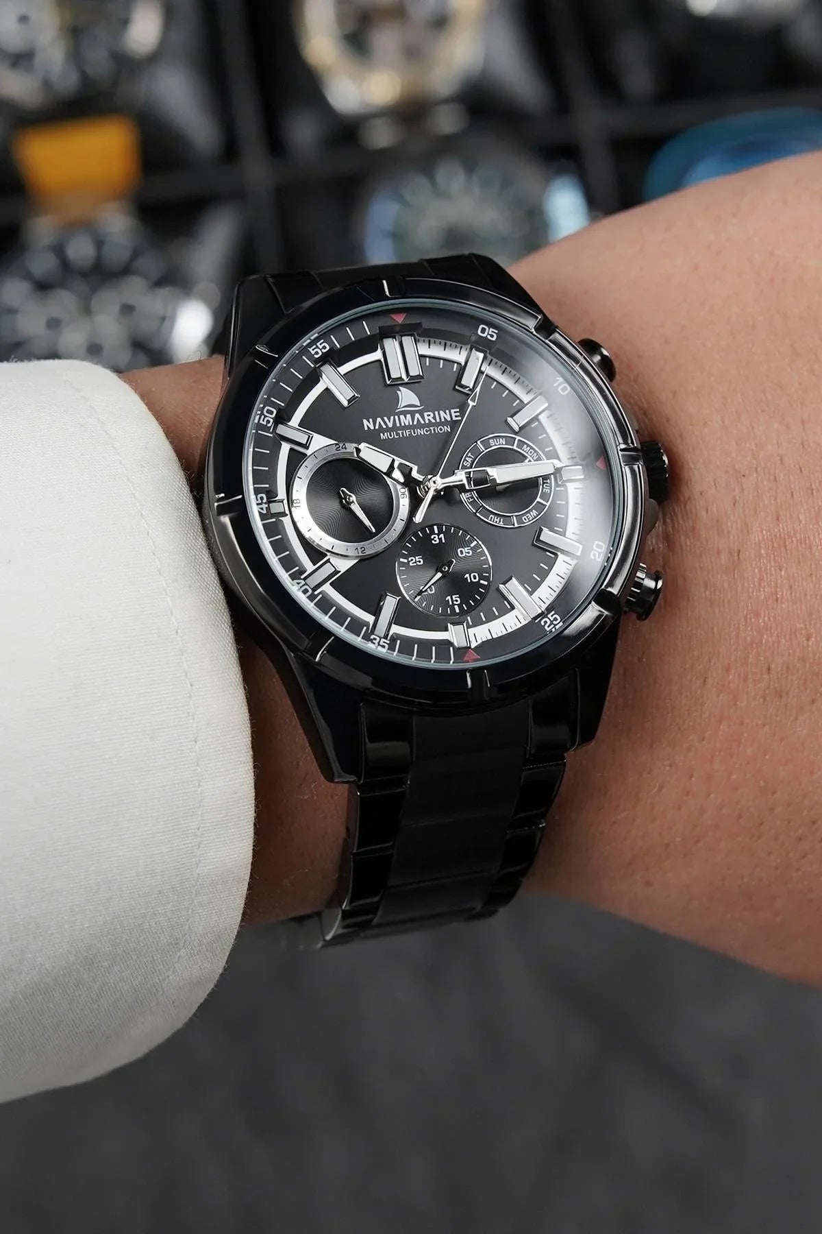 NAVIMARINE Siyah Çelik Kordon Siyah Kadran Erkek Kol Saati NV10013-S