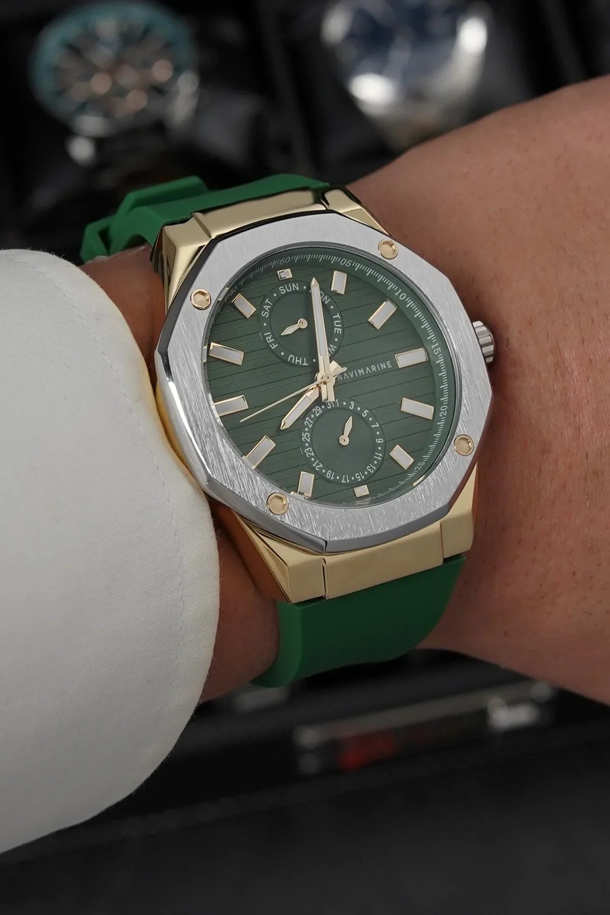 NAVIMARINE Yeşil Silikon Kordon Yeşil Kadran Erkek Kol Saati NV10011-Y