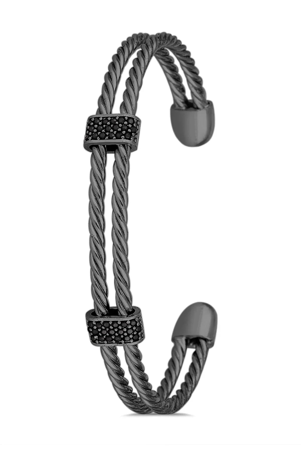 FRNCH 2 Sıra Zirkon Taşlı Füme Renkli Handmade Erkek Bileklik FRJ11296-1396-B