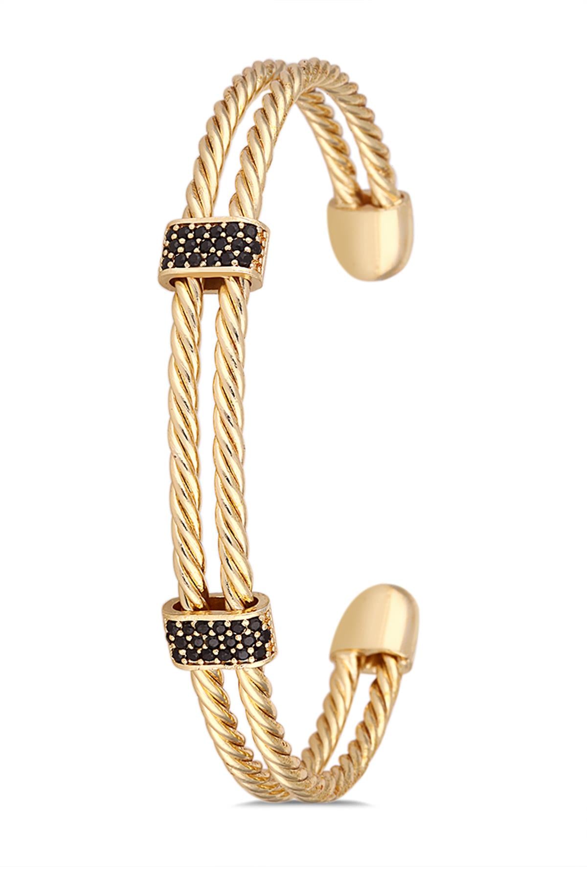 FRNCH 2 Sıra Zirkon Taşlı Gold Renkli Handmade Erkek Bileklik FRJ11296-1396-G