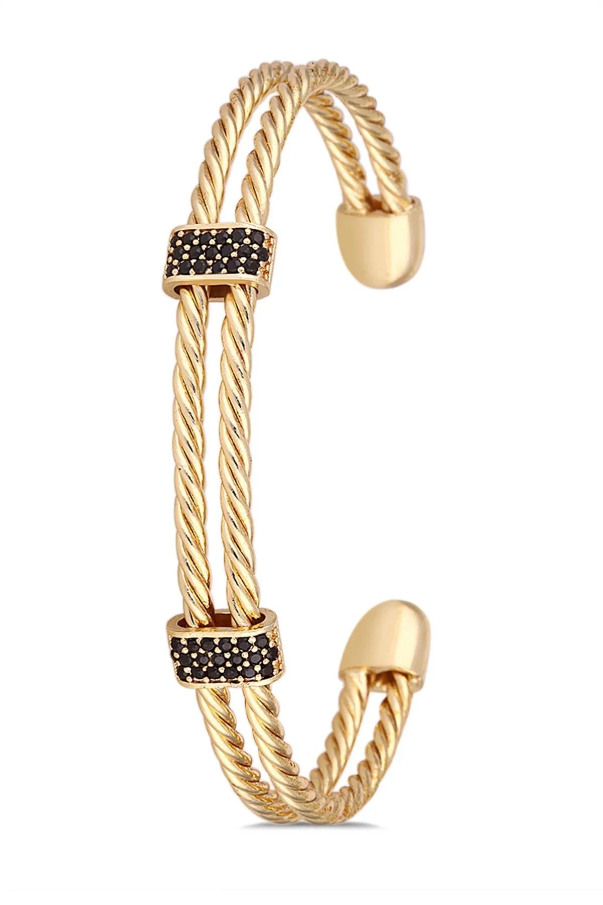 FRNCH 2 Sıra Zirkon Taşlı Gold Renkli Handmade Erkek Bileklik FRJ11296-1396-G