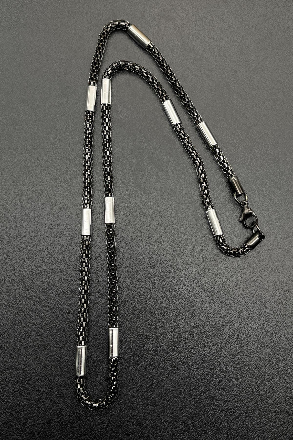 FRNCH 316L Çelik İtalyan Model Siyah-Gümüş Renkli Erkek Kolye FRJ30523-623-B