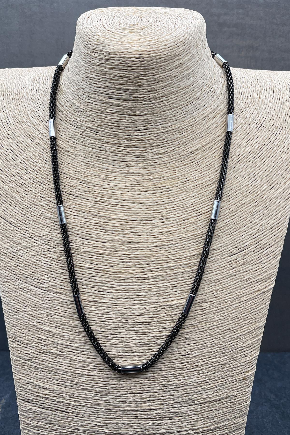 FRNCH 316L Çelik İtalyan Model Siyah-Gümüş Renkli Erkek Kolye FRJ30523-623-B