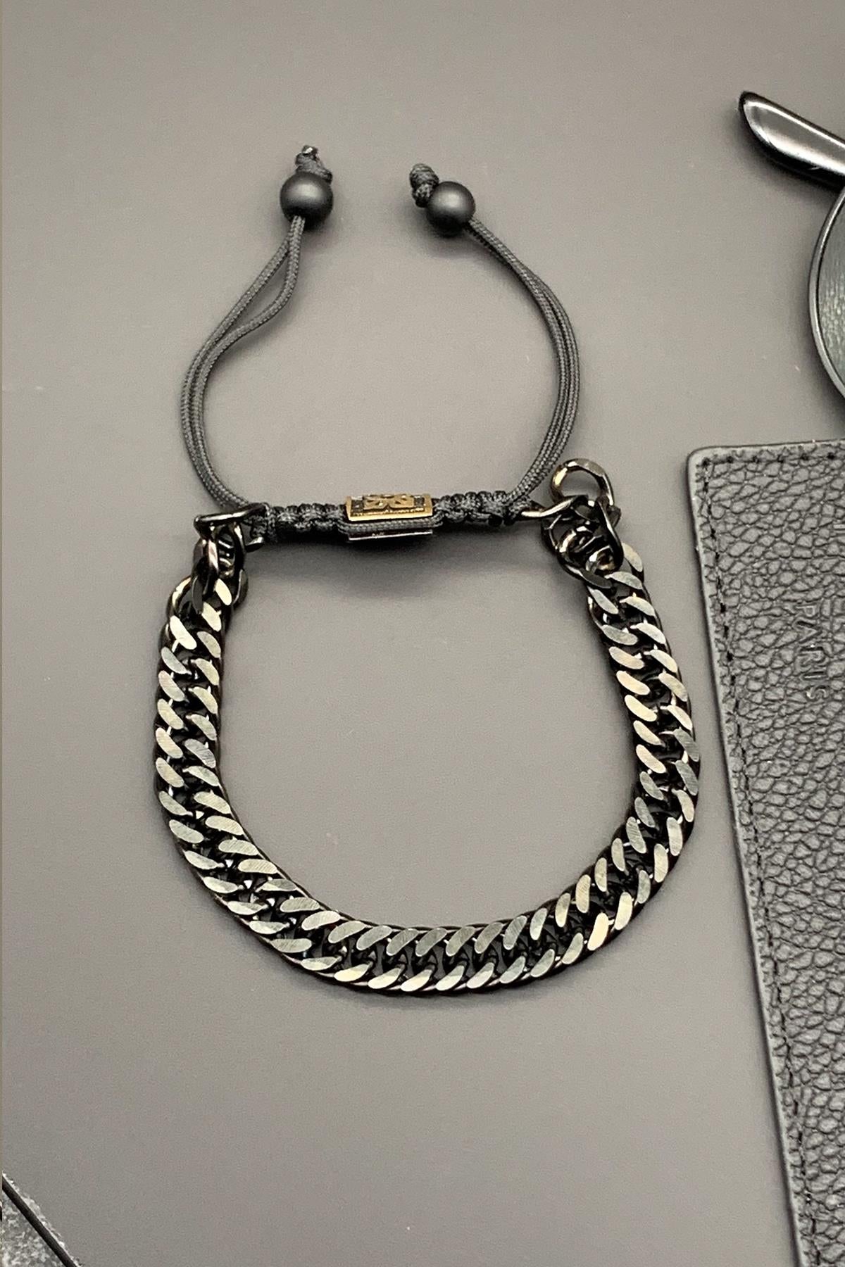 FRNCH 316L Çelik İtalyan Model Siyah Renkli Siyah İpli Ayarlanabilir Erkek Bileklik FRJ11571-1671-B2S