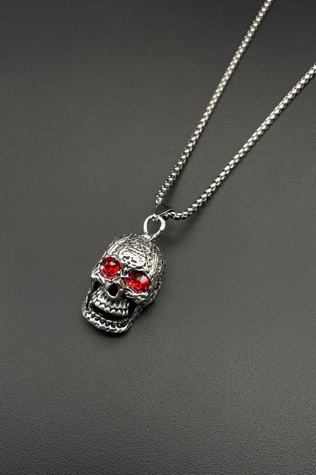 FRNCH 316L Çelik Kurukafa Figürlü Gümüş Renkli Erkek Kolye FRJ30558-658-A