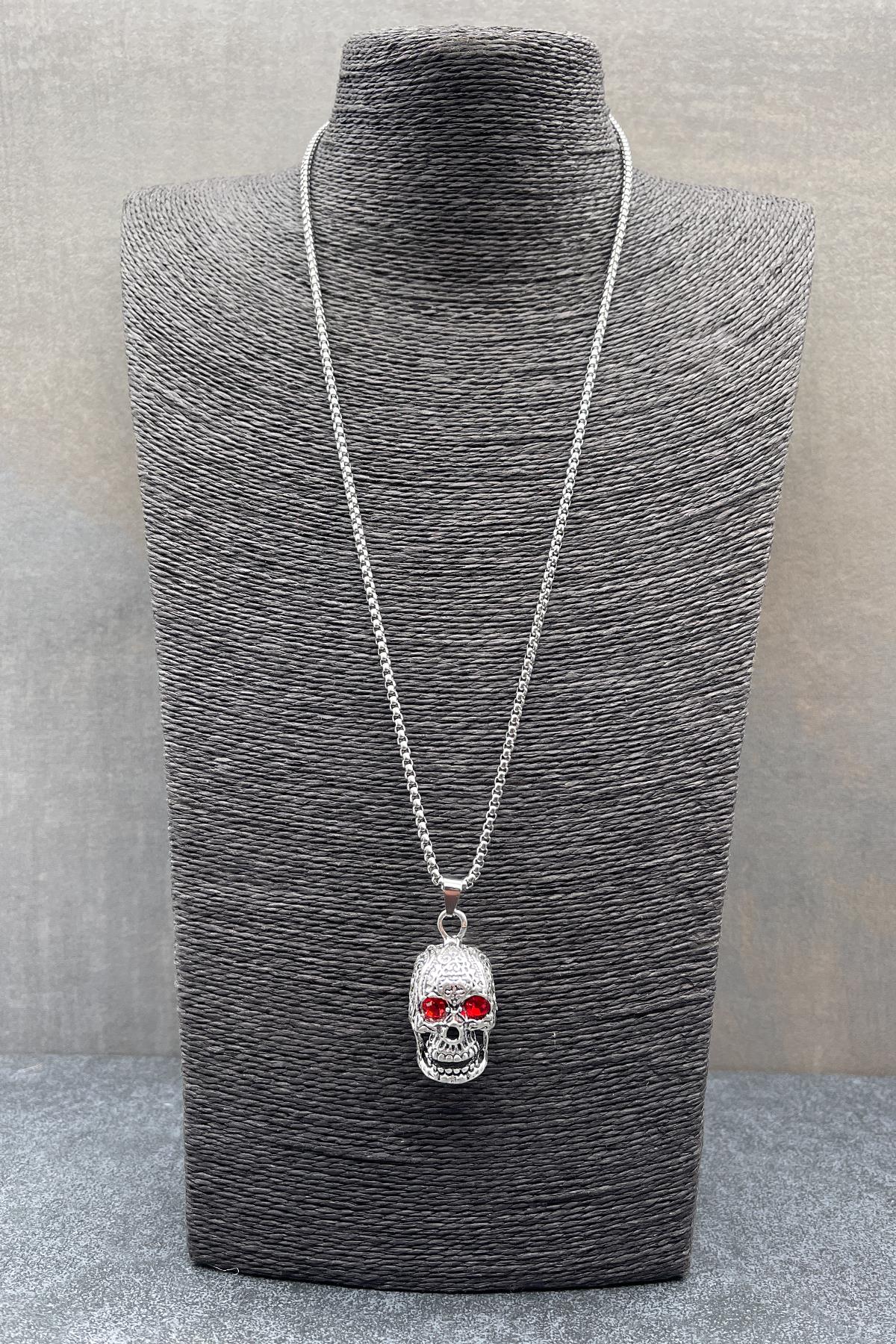 FRNCH 316L Çelik Kurukafa Figürlü Gümüş Renkli Erkek Kolye FRJ30558-658-A