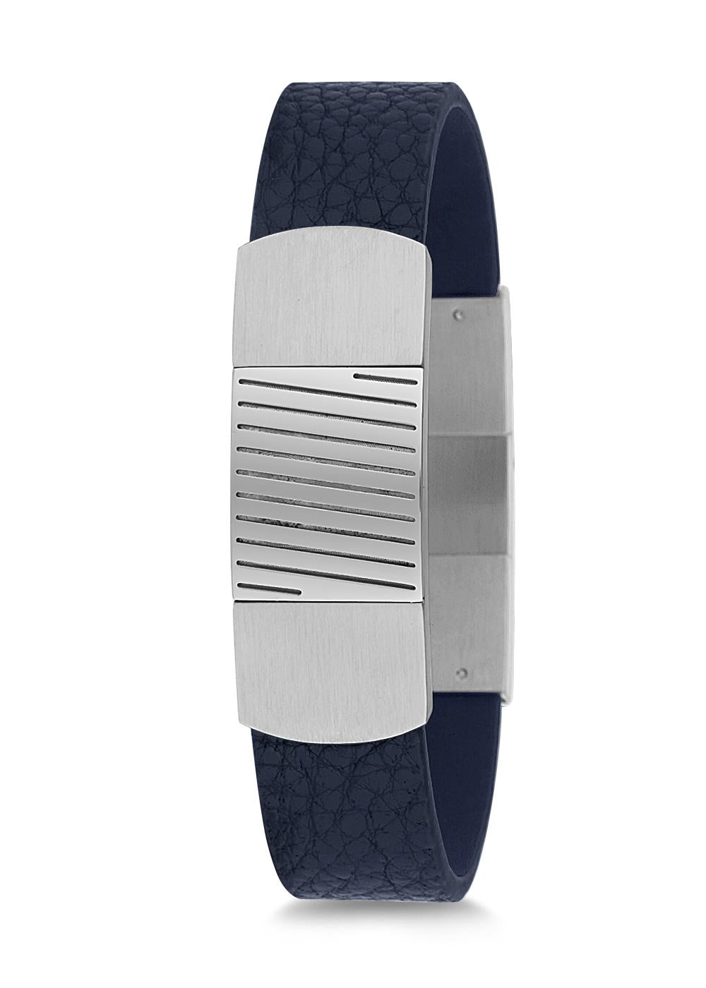 FRNCH 316L Çelik Lacivert Renkli Deri Erkek Bileklik FRJ11733-1833-L