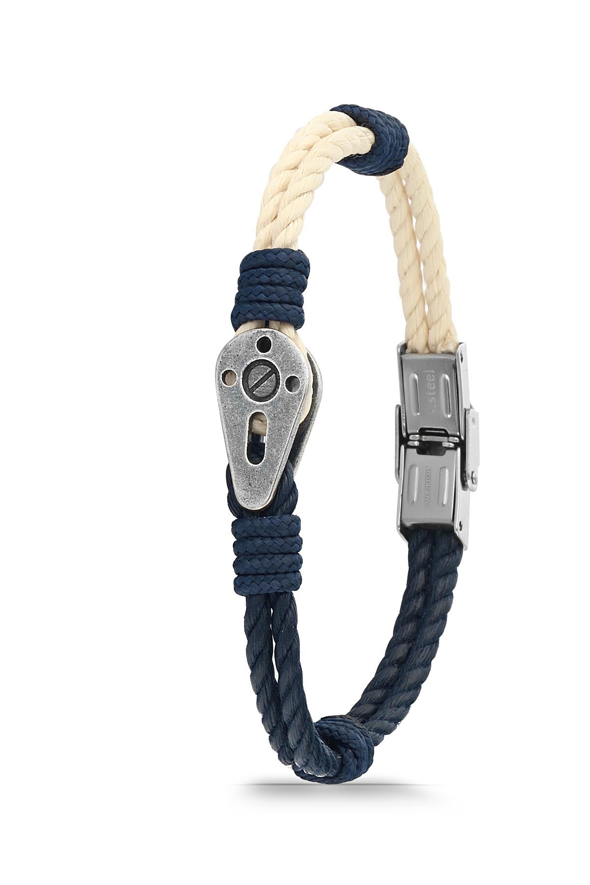 FRNCH 316L Çelik Lacivert Renkli Deri Erkek Bileklik FRJ11769-1869-L