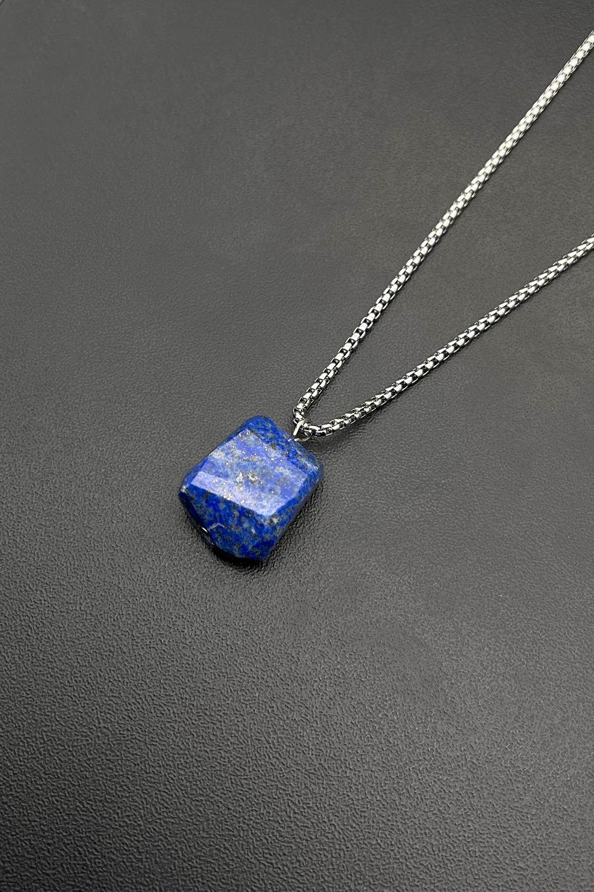 FRNCH 316L Çelik Lapis Lazuli Doğal Taşlı Lacivert Renkli Erkek Kolye FRJ30551-651-L