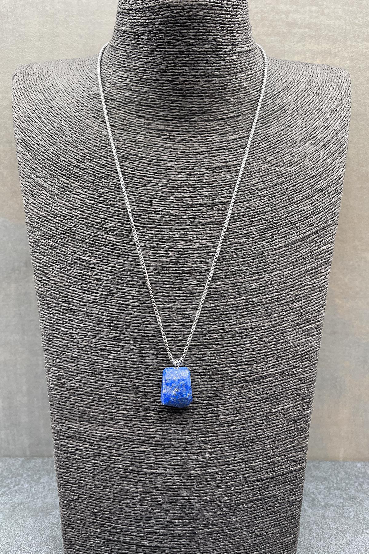 FRNCH 316L Çelik Lapis Lazuli Doğal Taşlı Lacivert Renkli Erkek Kolye FRJ30551-651-L