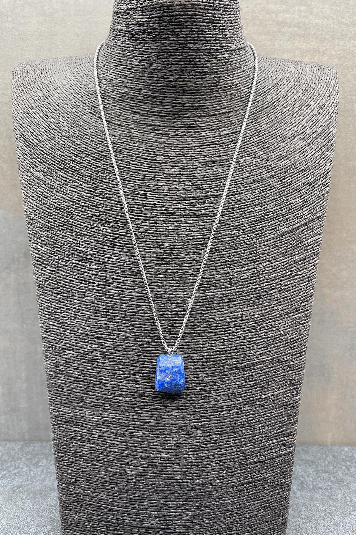 FRNCH 316L Çelik Lapis Lazuli Doğal Taşlı Lacivert Renkli Erkek Kolye FRJ30551-651-L
