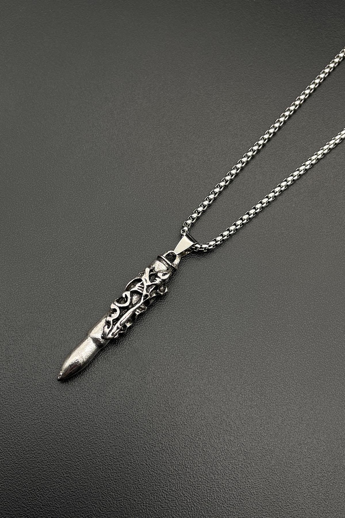 FRNCH 316L Çelik Mermi Figürlü Gümüş Renkli Erkek Kolye FRJ30557-657-A