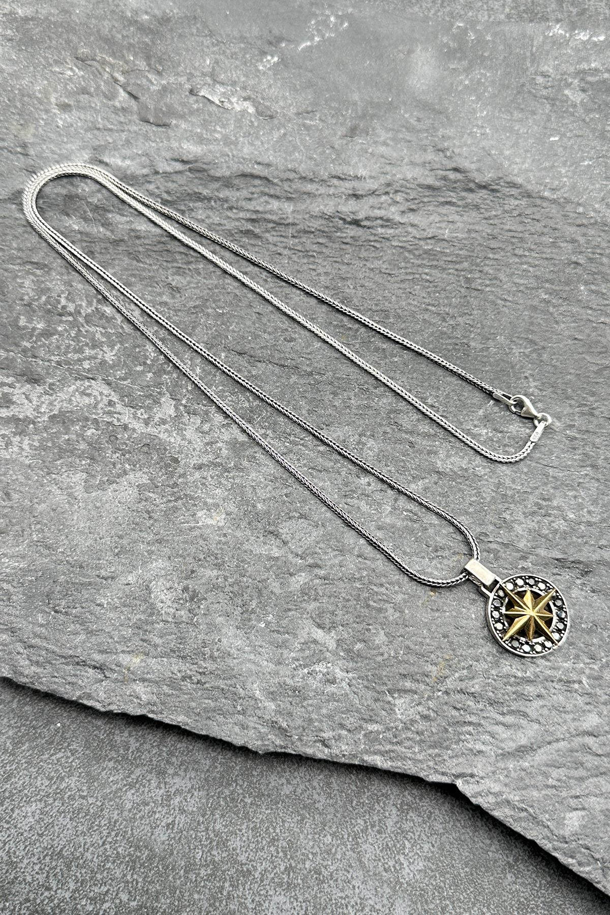 FRNCH 316L Çelik Pusula Figürlü Zirkon Taşlı Gümüş Renkli Erkek Kolye FRJ30608-708-AG