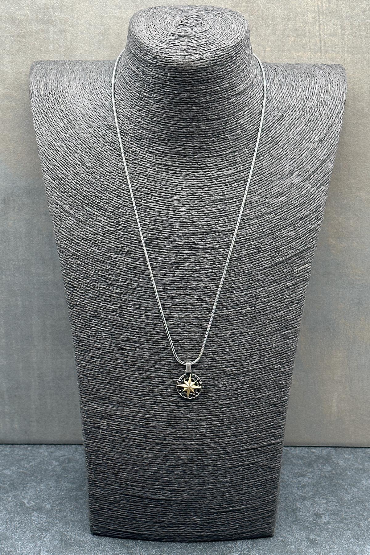 FRNCH 316L Çelik Pusula Figürlü Zirkon Taşlı Gümüş Renkli Erkek Kolye FRJ30608-708-AG