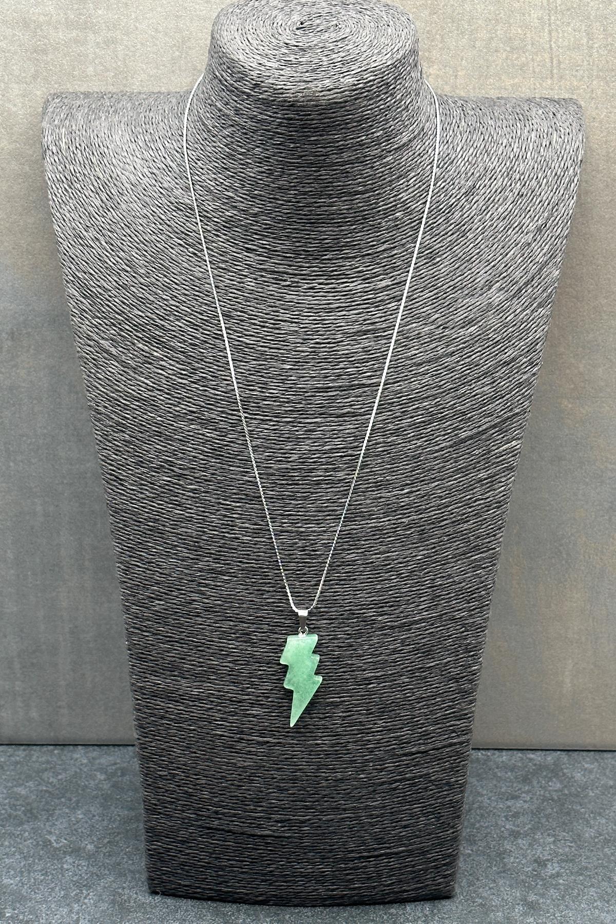 FRNCH 316L Çelik Şimşek Kesim Aventurin Doğal Taşlı Yeşil Renkli Erkek Kolye FRJ30605-705-Y