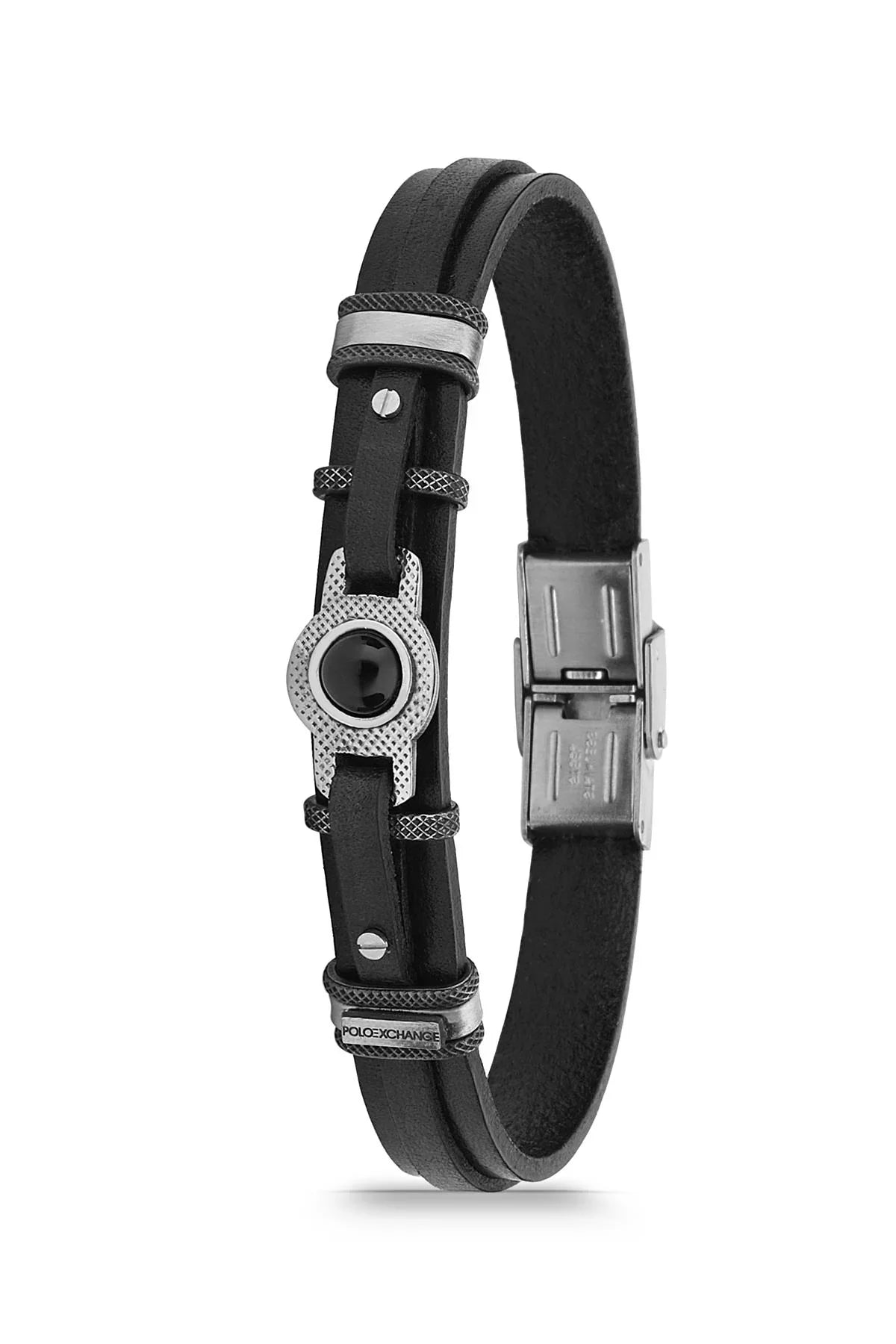 FRNCH 316L Çelik Siyah Renkli Deri Erkek Bileklik FRJ11741-1841-S