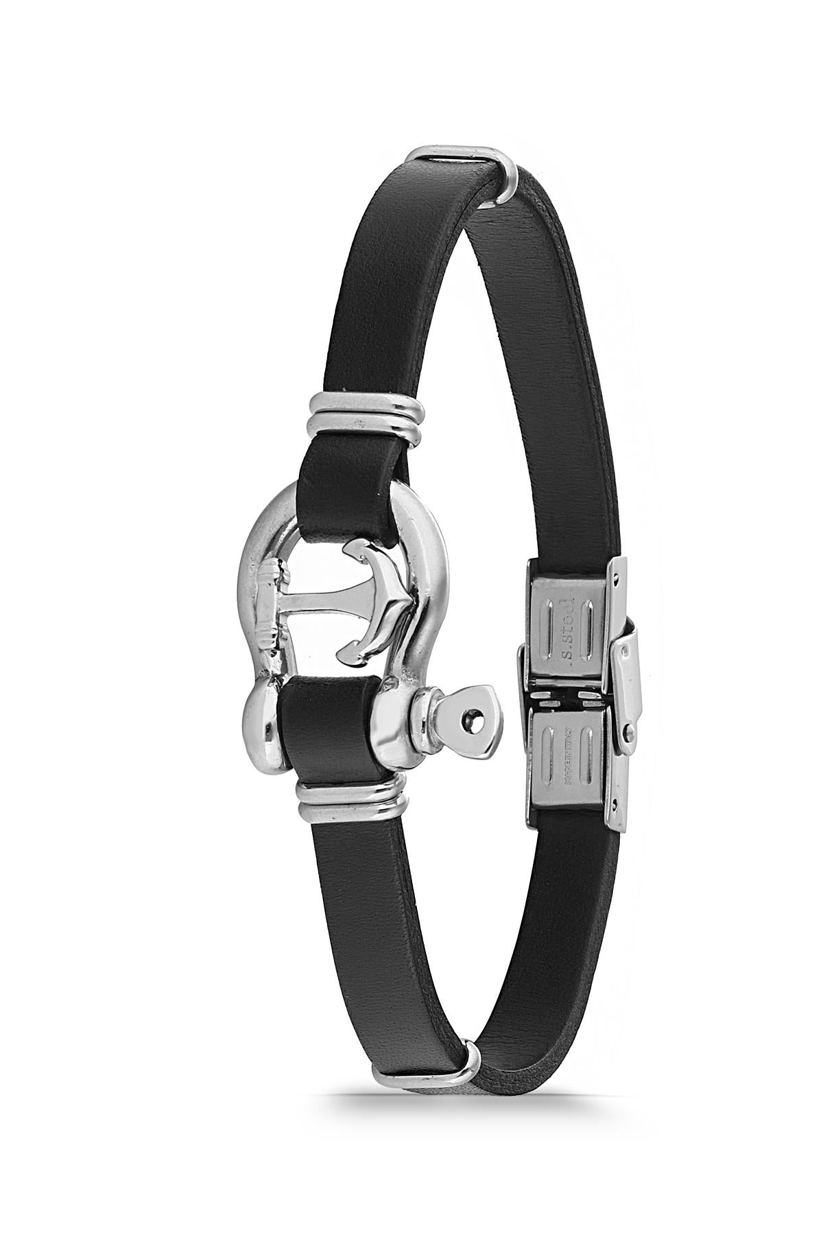 FRNCH 316L Çelik Siyah Renkli Deri Erkek Bileklik FRJ11760-1860-S