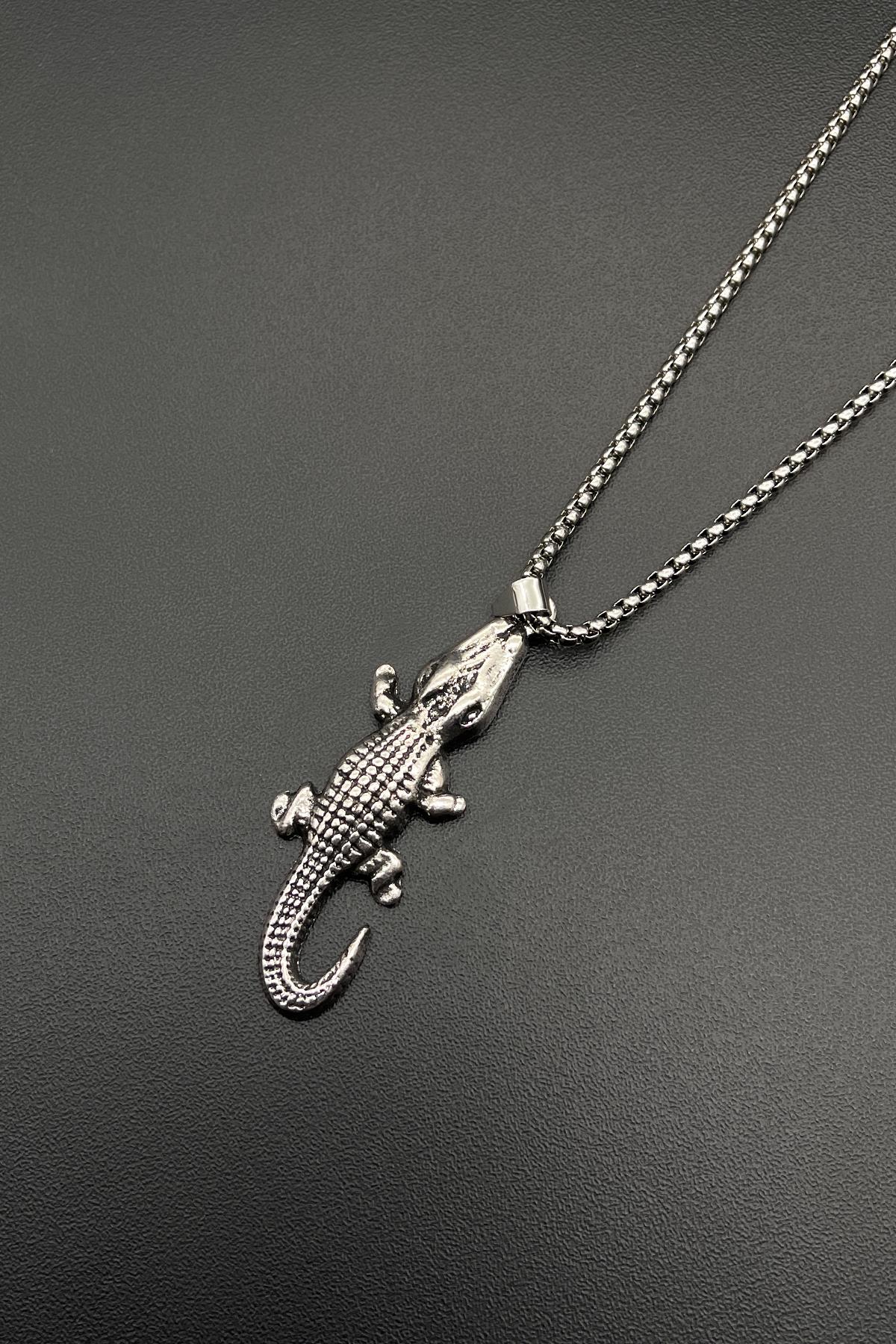 FRNCH 316L Çelik Timsah Figürlü Gümüş Renkli Erkek Kolye FRJ30561-661-A