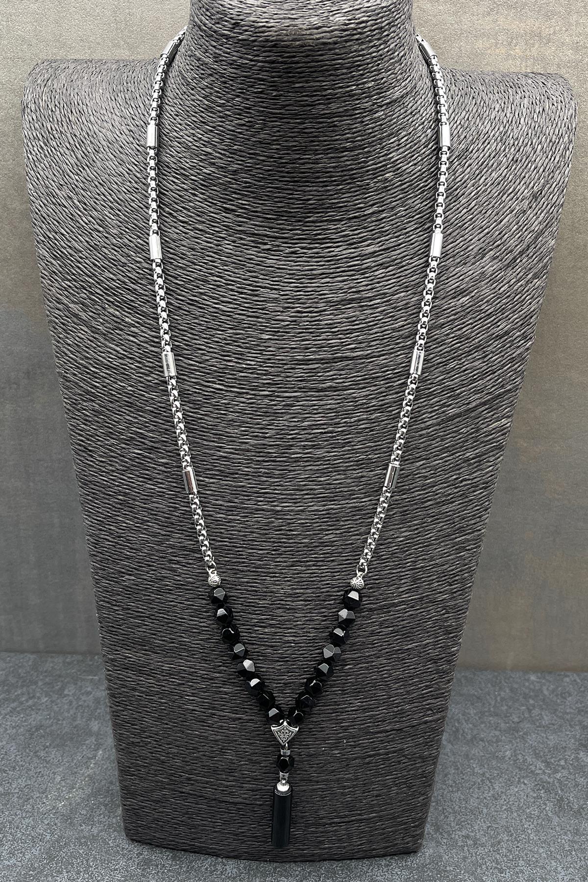 FRNCH 316L Çelik ve Akik Doğal Taşlı Erkek Kolye FRJ30508-608-B2