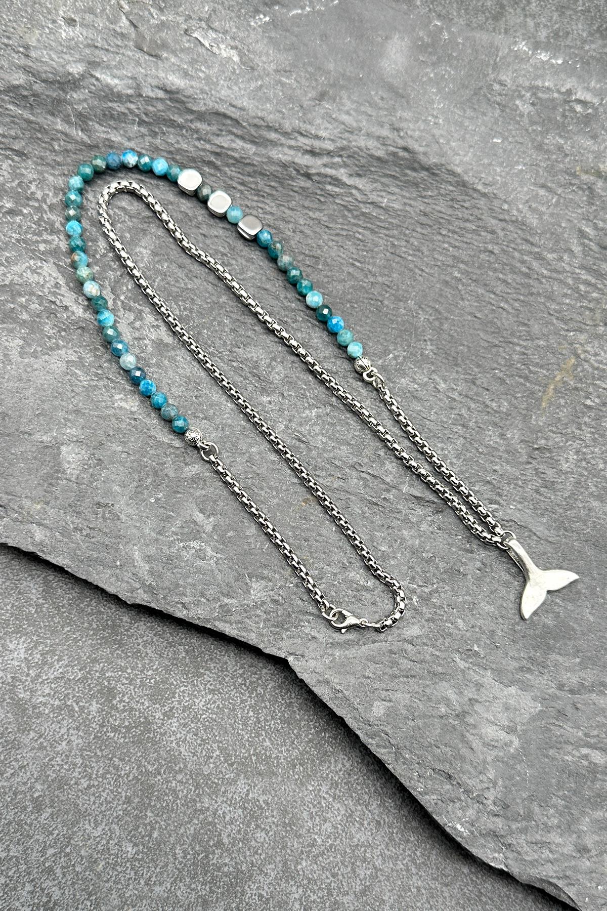 FRNCH 316L Çelik ve Apatit Doğal Taşlı Mavi Renkli Erkek Kolye FRJ30596-696-M